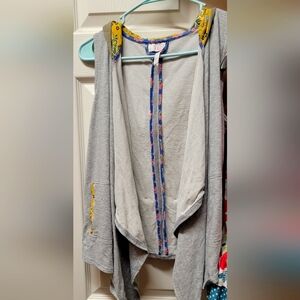 Matilda Jane girls sz 14 vest w/hood, gray, yellow and blue